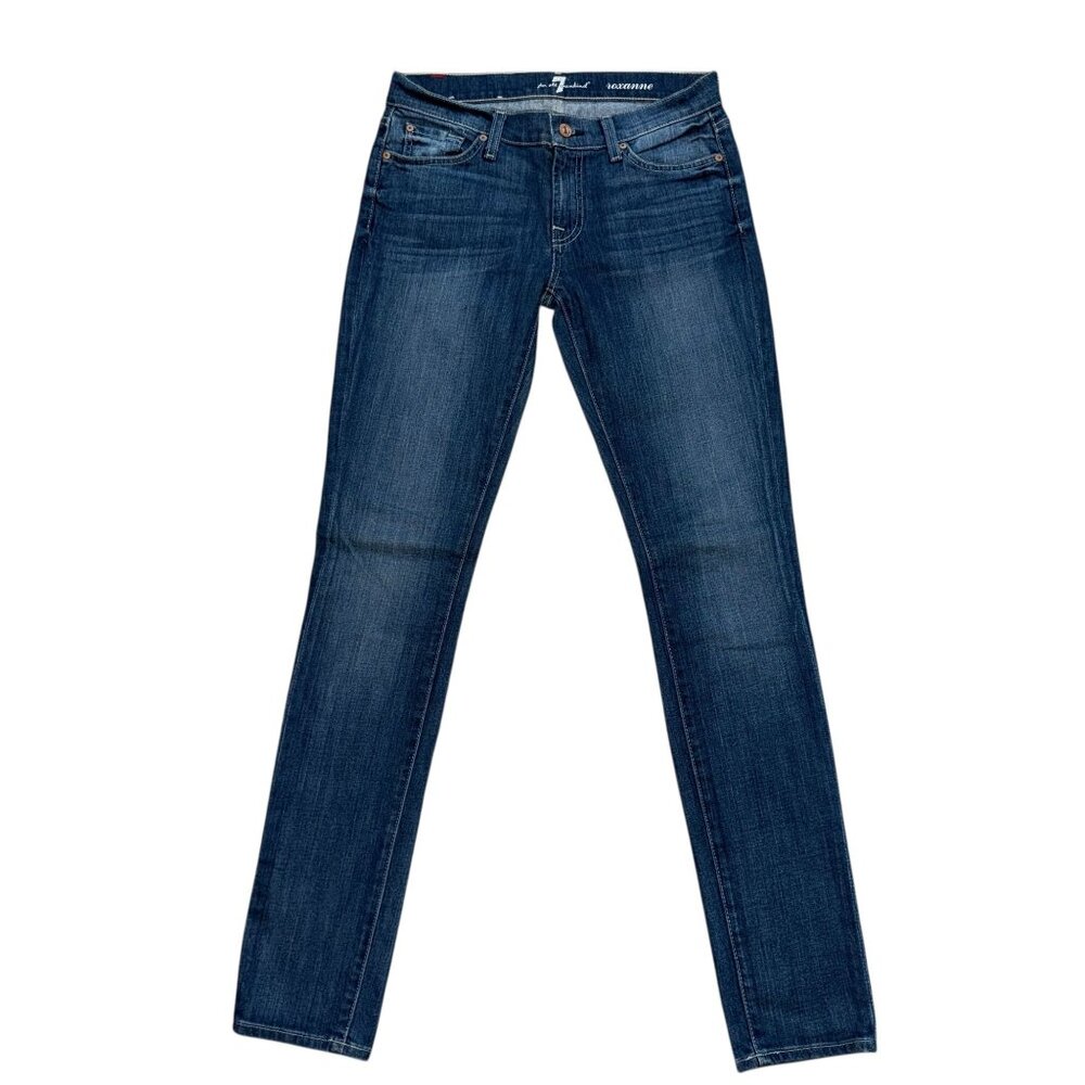 7 For All Mankind 7FAM Roxanne Womens Skinny Jeans 27 33 Medium Wash Embroidered - Picture 2 of 8